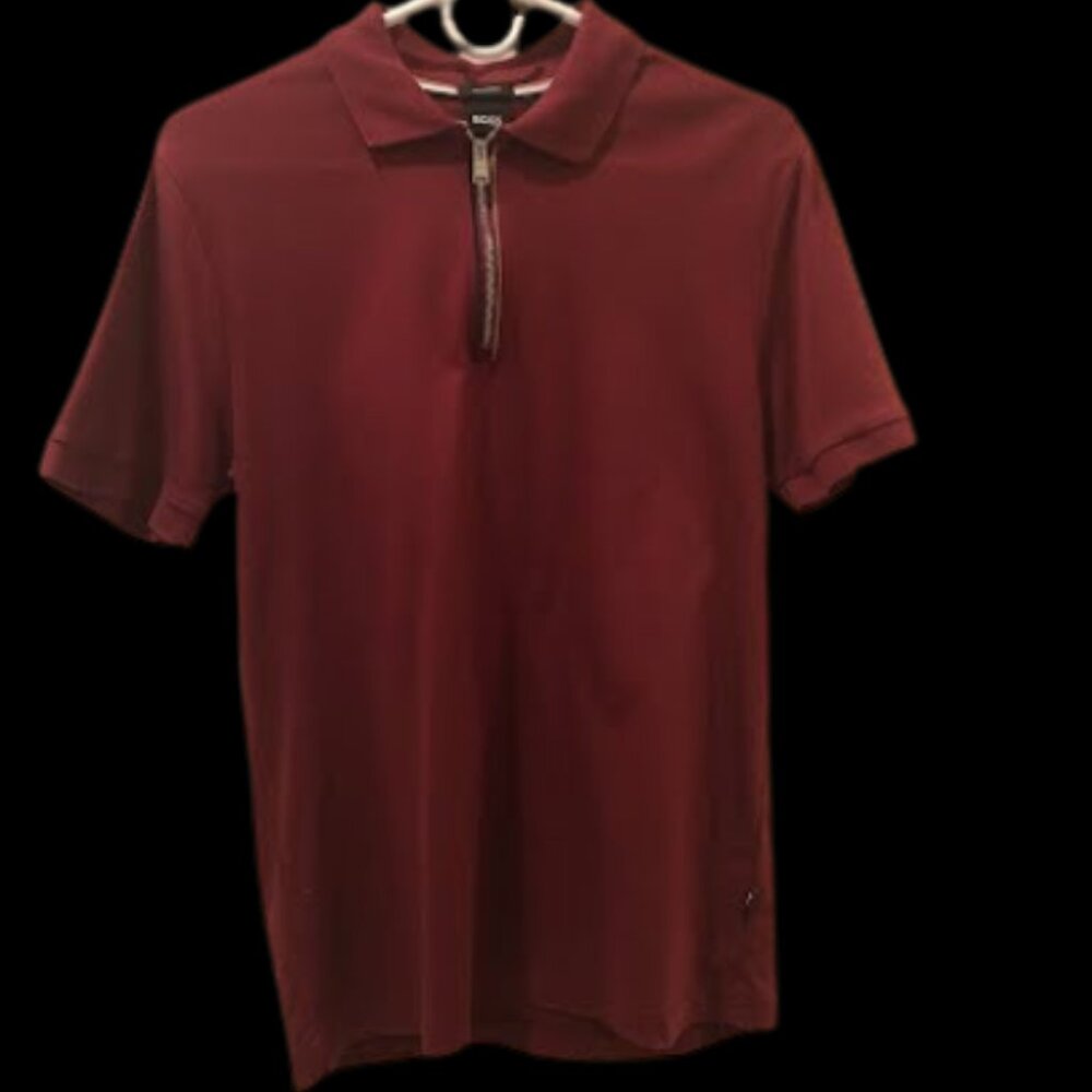 SOLD NEW BOSS  Zip-Placket Polo Shirt in Mercerised Cotton Red Size 14 (boy)